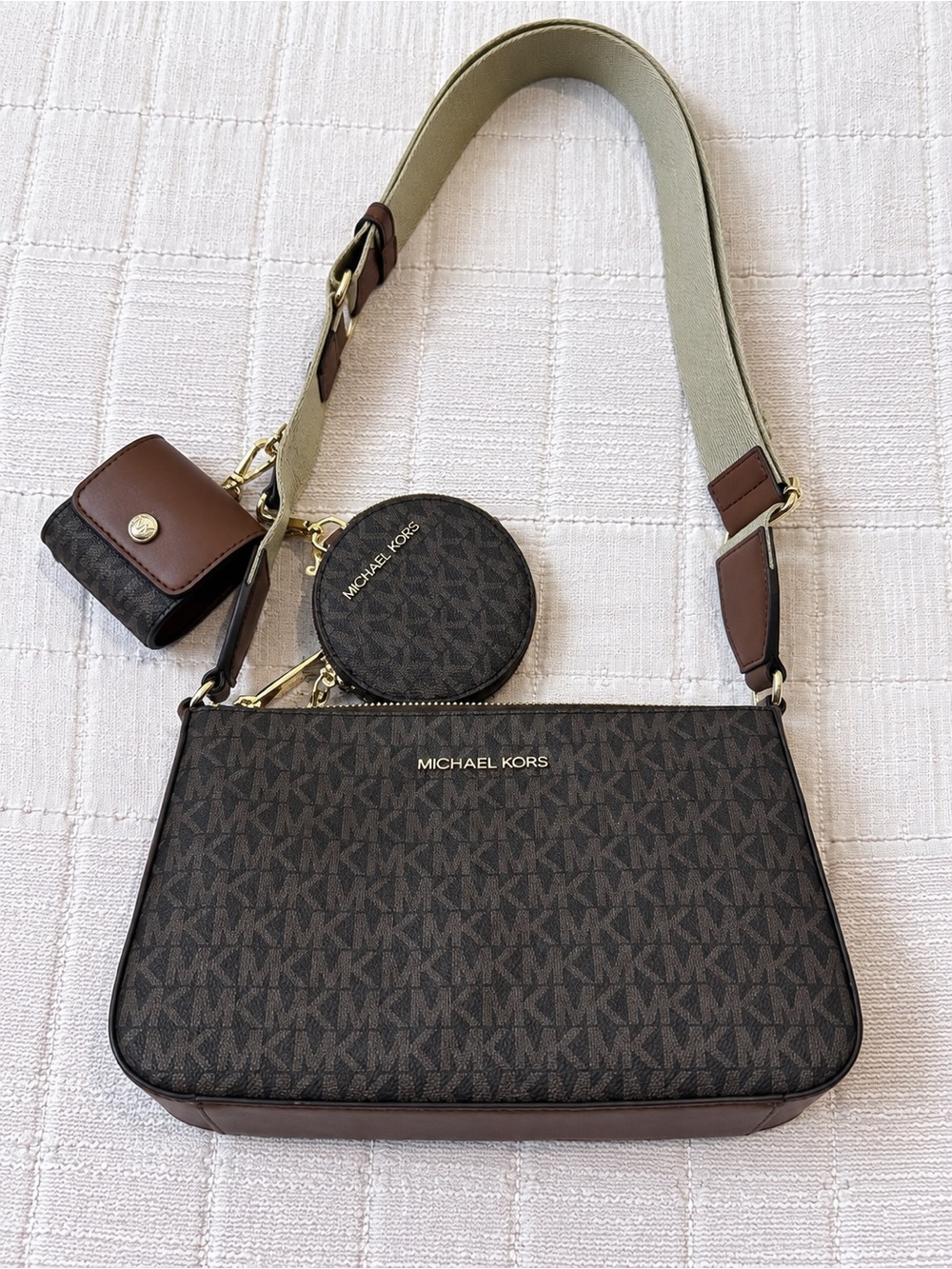 Michael Kors Brown Signature Canvas Shoulder Bag with Coin Pouch